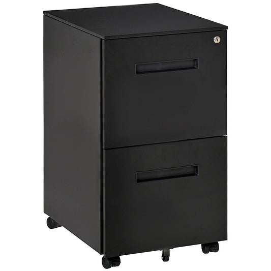 Photo of Vinsetto Metal Mobile File Cabinet with Wheels, Lockable 2 Drawer Filing Cabinet for A4, Legal, Letter, Compact Under Desk Storage Unit with Pre-Assembled Body for Home Office, 39 x 48 x 67cm, Black in Black colour on a white background