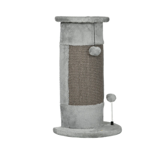 Photo of PawHut 58cm Cat Scratching Post, with Covered Plush, Play Balls, for Corner Walls - Grey in Grey colour on a white background