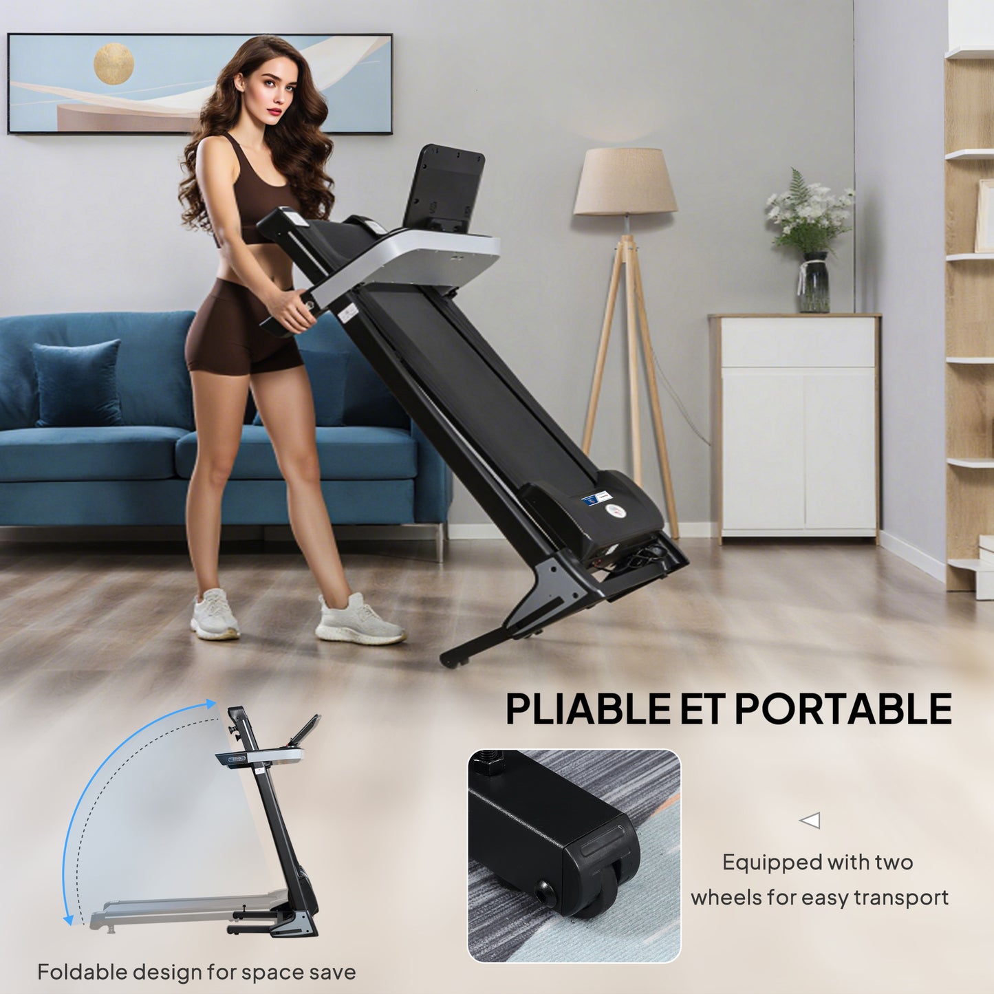 HOMCOM Motorised Folding Treadmill with 500W & LED Screen for Home, Black