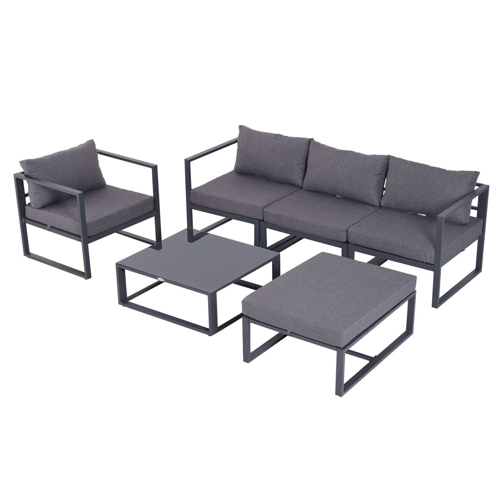 Photo of Outsunny 6 PCs Outdoor Indoor Sectional Sofa Set Thick Padded Cushions Aluminium Frame 5 Seaters 1 Coffee Table Footrest Grey in Grey colour on a white background