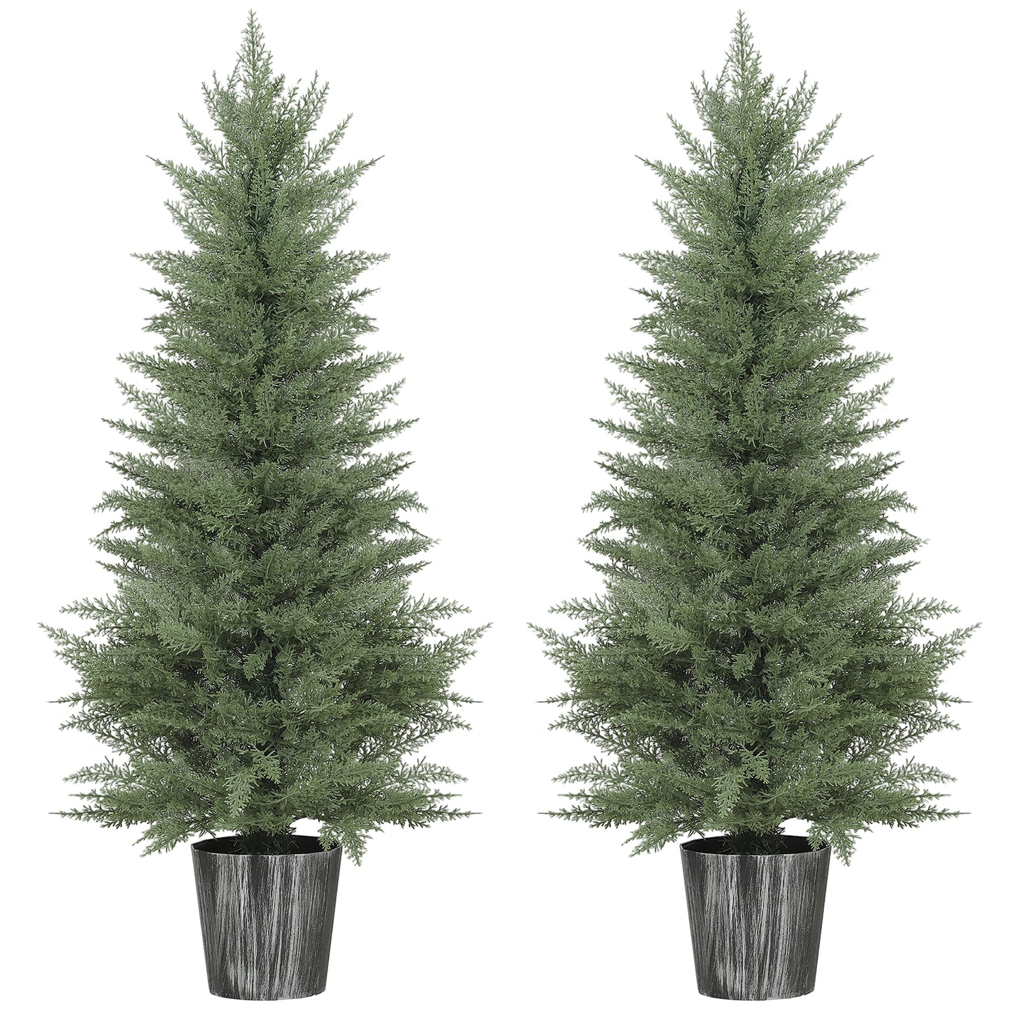 Photo of HOMCOM 135cm Artificial Cypress Trees Set of 2, UV Resistant Artificial Plants with Decorative Pot, Fake Plants for Indoor Outdoor Decor, Green in Green colour on a white background