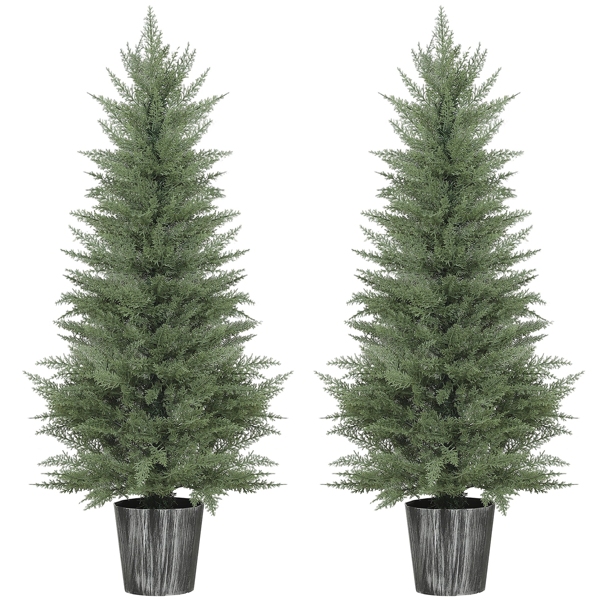 Photo of HOMCOM 135cm Artificial Cypress Trees Set of 2, UV Resistant Artificial Plants with Decorative Pot, Fake Plants for Indoor Outdoor Decor, Green in Green colour on a white background