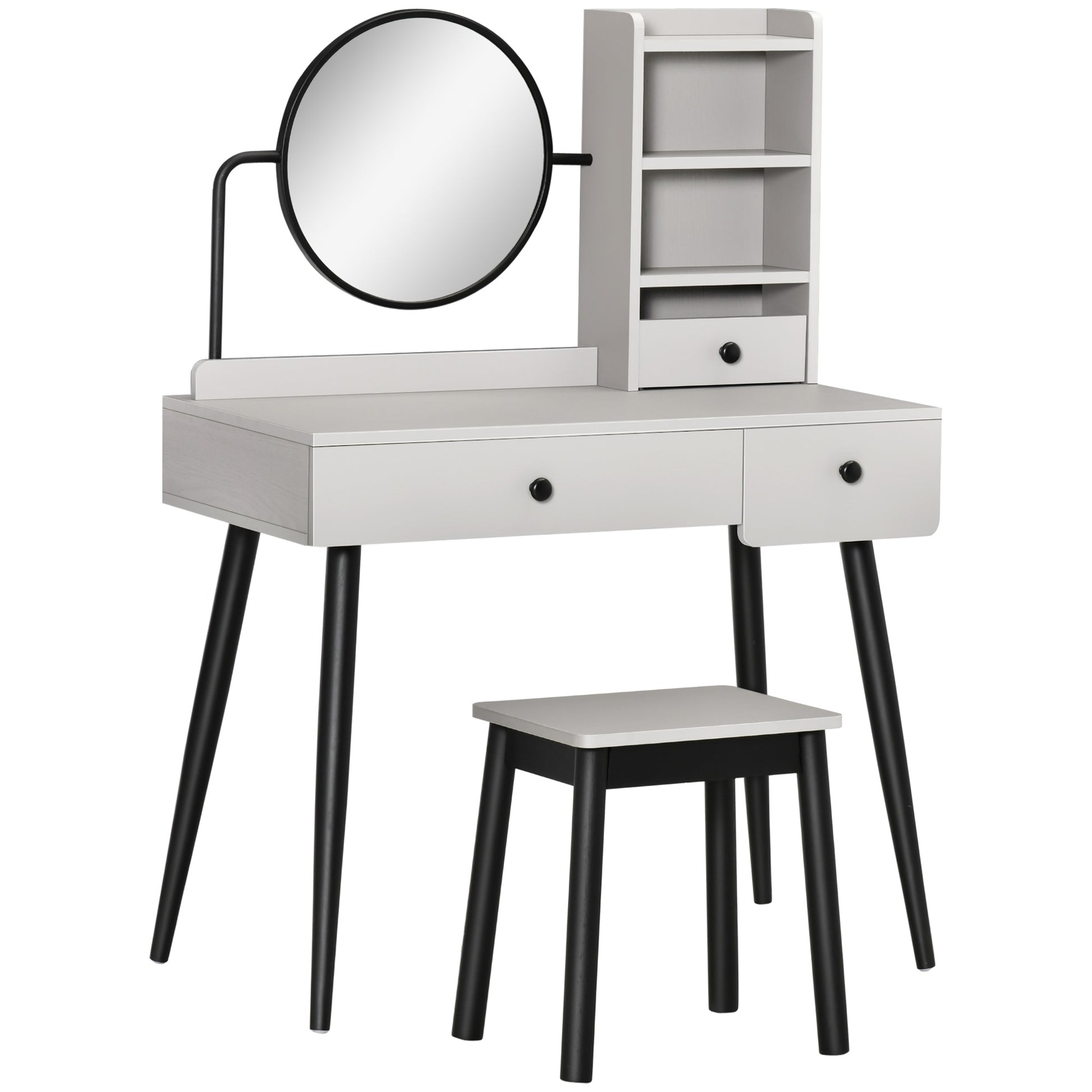 Photo of HOMCOM Dressing Table Set with Mirror and Stool, Vanity Makeup Table with 3 Drawers and Open Shelves for Bedroom, Living Room, Grey in Grey colour on a white background