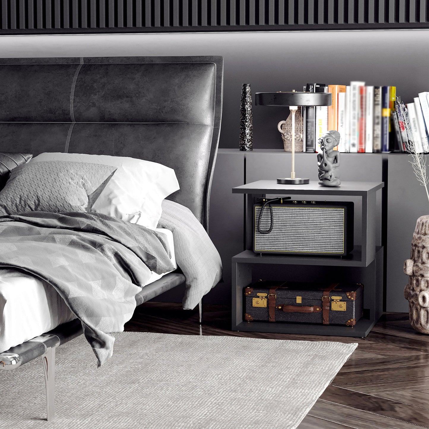 HOMCOM Side Table, Square Coffee Table, Modern End Table with 2 Tier Storage Shelves for Living Room, Bedroom, Black