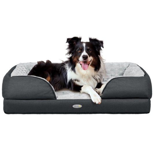 Photo of PawHut Calming Dog Bed Pet Mattress w/ Removable Cover, Anti-Slip Bottom, for Medium Dogs, 90L x 69W x 21Hcm - Charcoal Grey in Grey colour on a white background