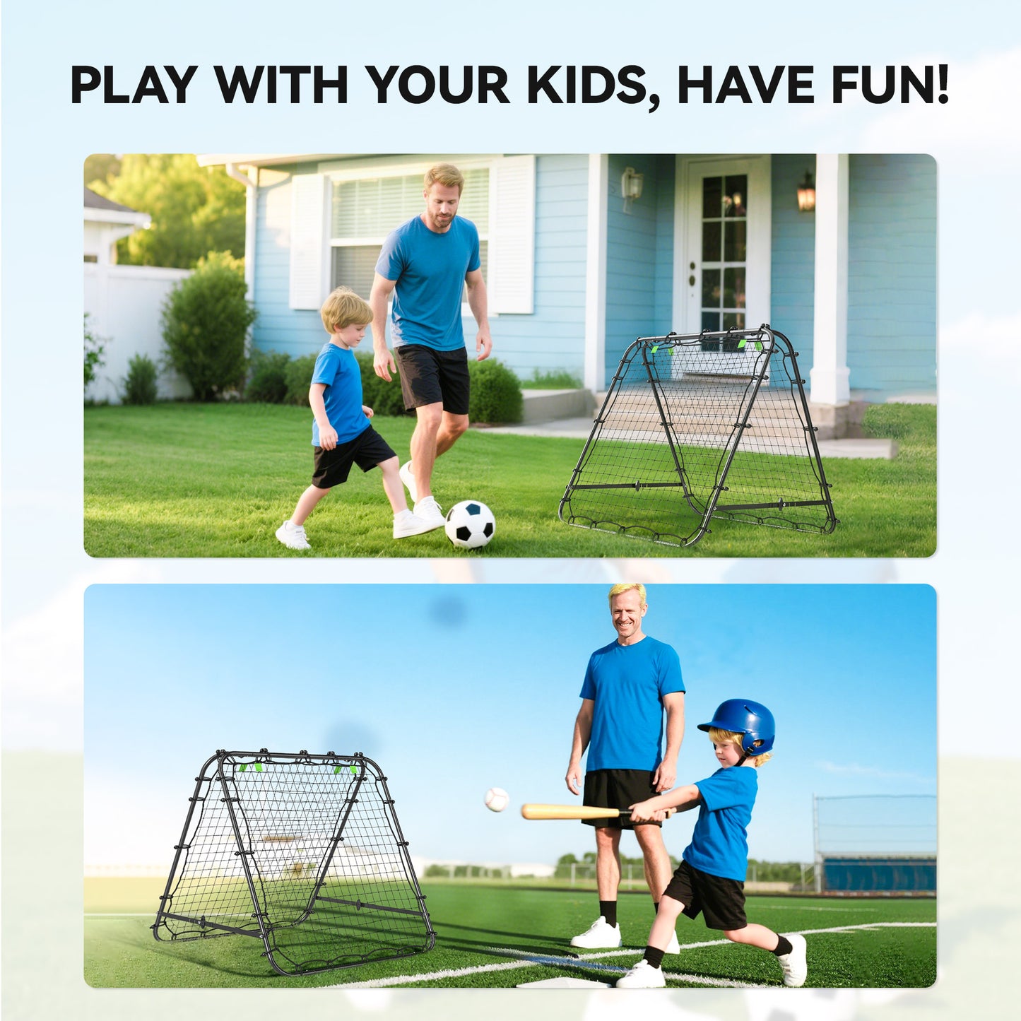 HOMCOM Double Sided Football Rebounder Net, Football Rebound Goal with Five Adjustable Angles, Black