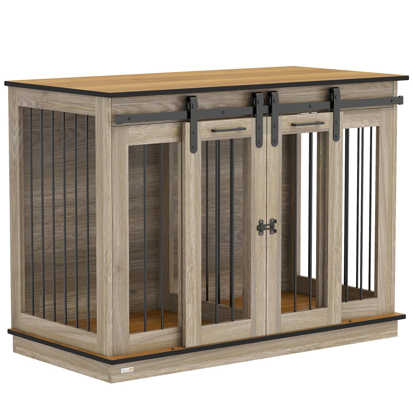 Photo of PawHut Dog Crate Furniture for Large Dogs, Double Dog Cage for Small Dogs, with Sliding Doors - Oak Tone in Tone colour on a white background