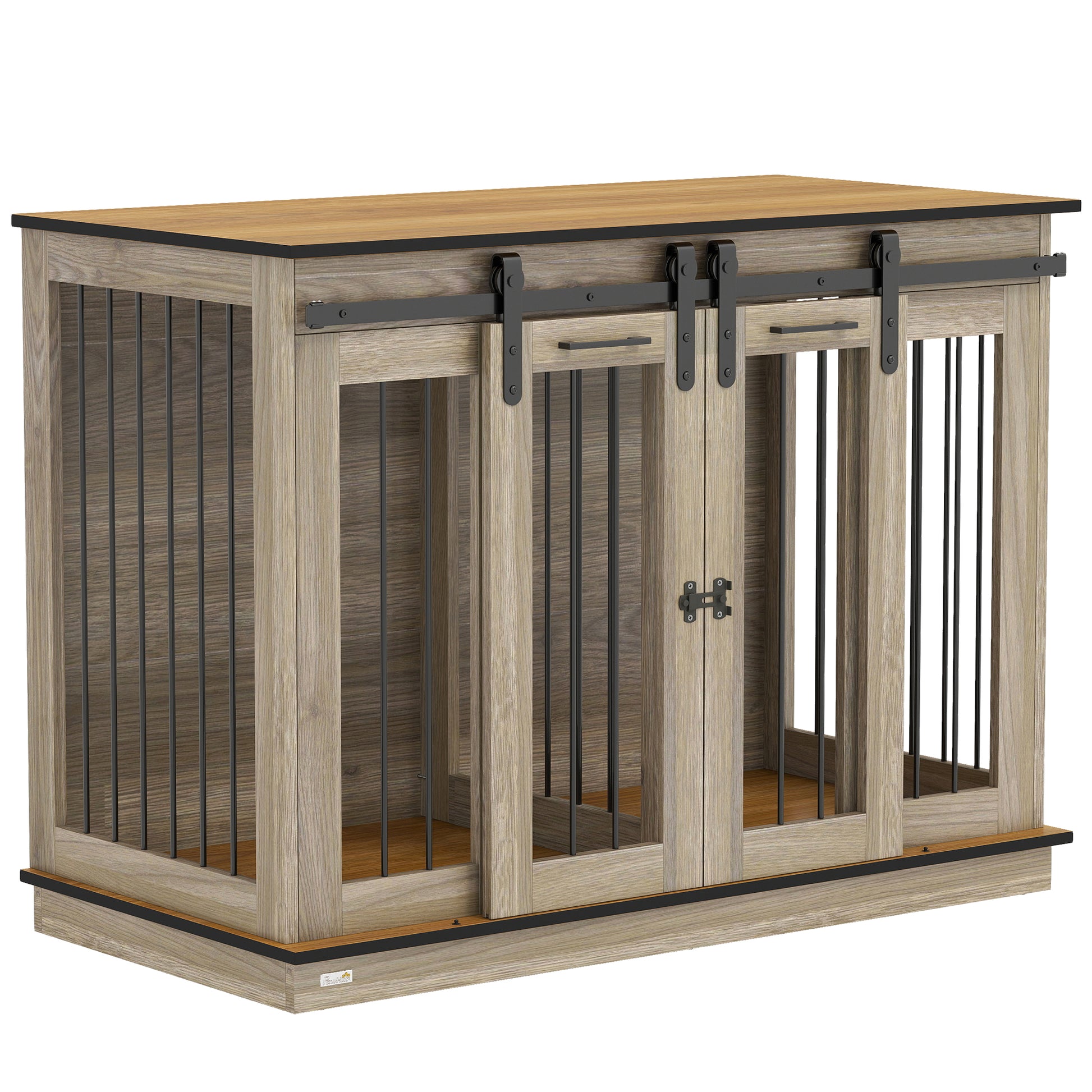 Photo of PawHut Dog Crate Furniture for Large Dogs, Double Dog Cage for Small Dogs, with Sliding Doors - Oak Tone in Tone colour on a white background