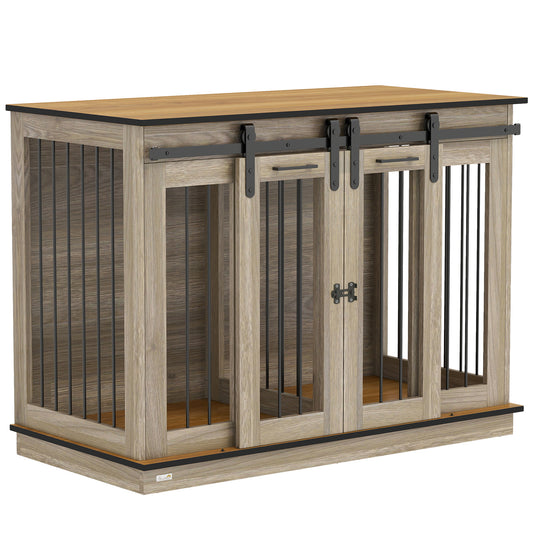 Photo of PawHut Dog Crate Furniture for Large Dogs, Double Dog Cage for Small Dogs, with Sliding Doors - Oak Tone in Tone colour on a white background