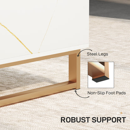 Close-up of the coffee table's gold-tone steel leg and non-slip foot pad