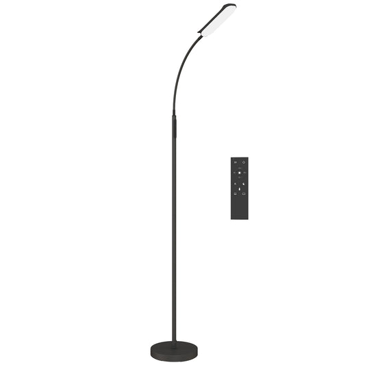 Photo of HOMCOM LED Floor Lamp, Standing Lamp with Remote & Touch Control, Stepless Dimmable Colours Temperature & Brightness, 360° Adjustable Gooseneck, 1 Hour Timer, Memory Function for Living Room, Black in Black colour on a white background