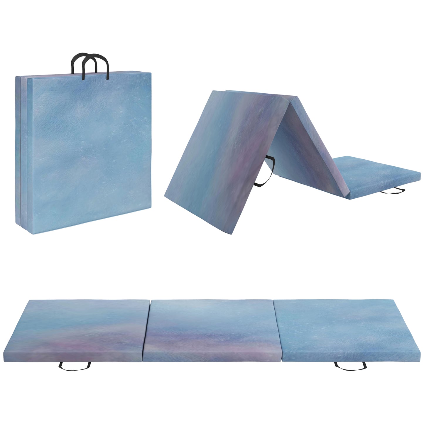 Photo of HOMCOM Gymnastics Mat, Tri-Fold Crash Exercise Pad, 6FT 2" Thick Foldable Workout Mat with Handles for Home Training, Blue in Blue colour on a white background