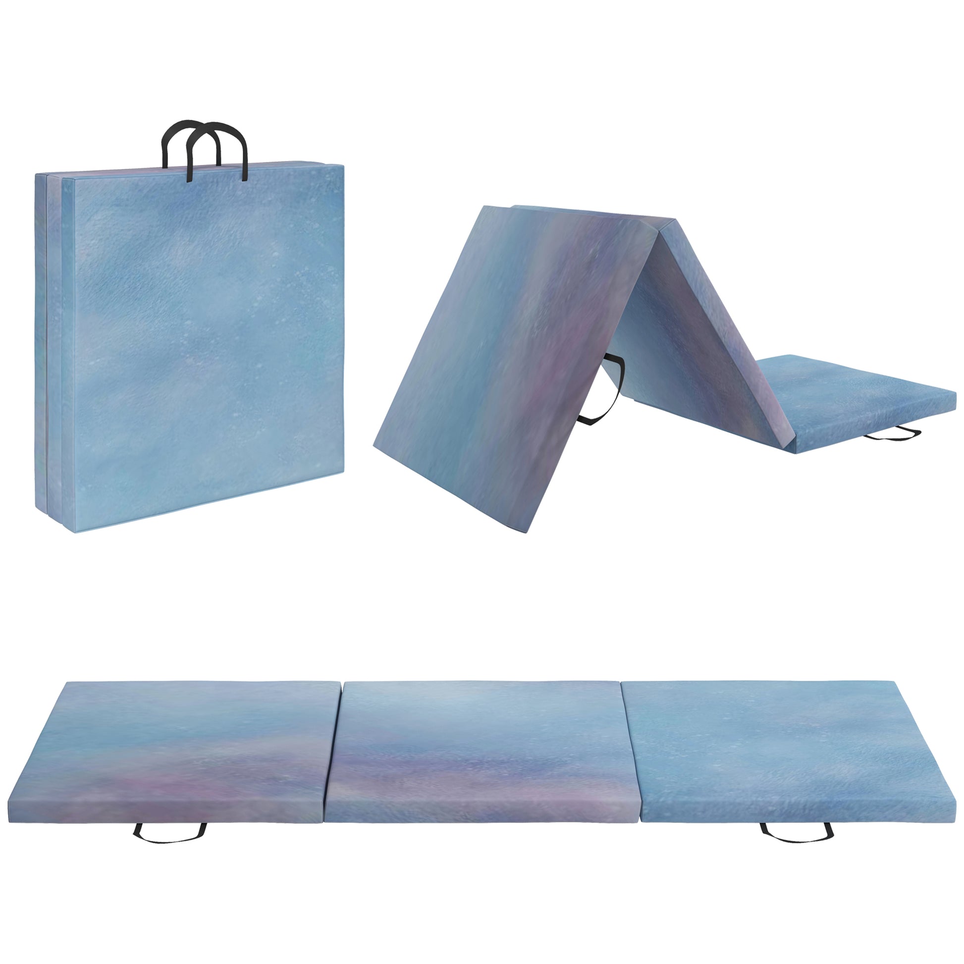 Photo of HOMCOM Gymnastics Mat, Tri-Fold Crash Exercise Pad, 6FT 2" Thick Foldable Workout Mat with Handles for Home Training, Blue in Blue colour on a white background