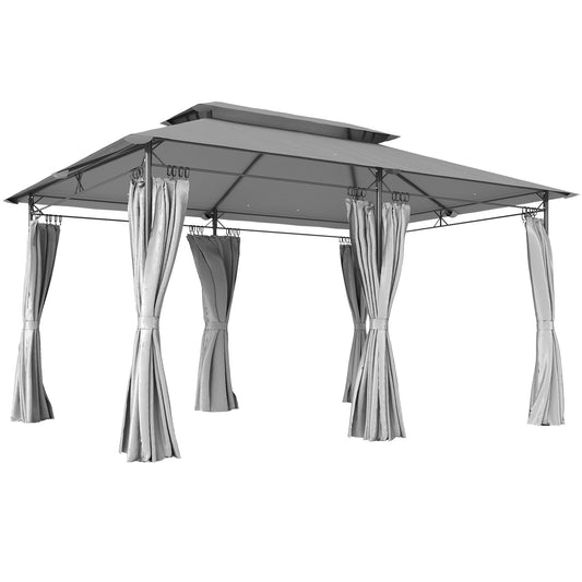 Photo of Outsunny 3 x 4m Metal Frame, Two-Tier Roof Gazebo - Dark Grey in Grey colour on a white background