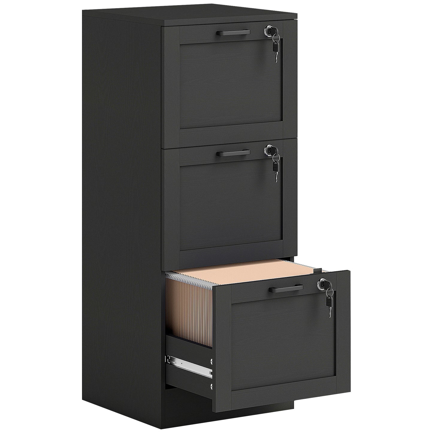 Photo of HOMCOM 3-Drawer Filing Cabinet with Lock - Black in Black colour on a white background
