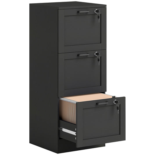 Photo of HOMCOM 3-Drawer Filing Cabinet with Lock - Black in Black colour on a white background