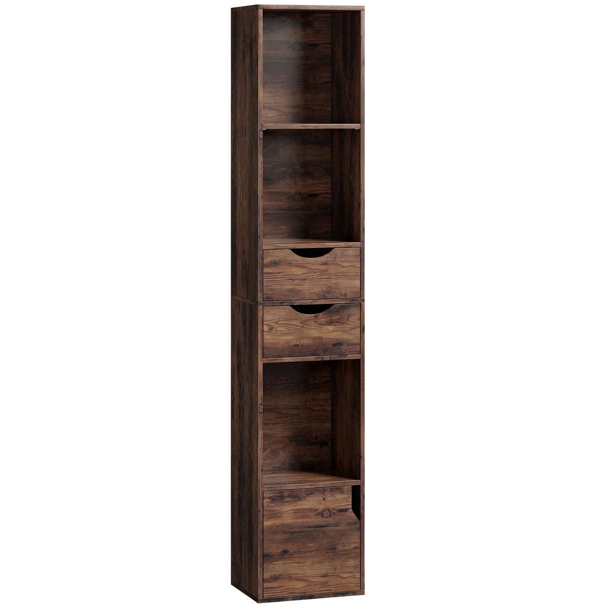 Photo of HOMCOM Bookcase with Drawers Adjustable Shelf Bookshelf with 2 Drawers and Cabinet 158 cm Rustic Brown in Brown colour on a white background
