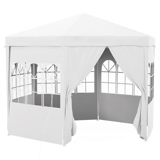 Photo of Outsunny 4 m Party Tent Wedding Gazebo Outdoor Waterproof PE Canopy Shade with 6 Removable Side Walls in Walls colour on a white background