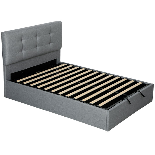 Photo of HOMCOM 4ft6 Double Ottoman Bed with Gas Lift Storage - Grey in Grey colour on a white background