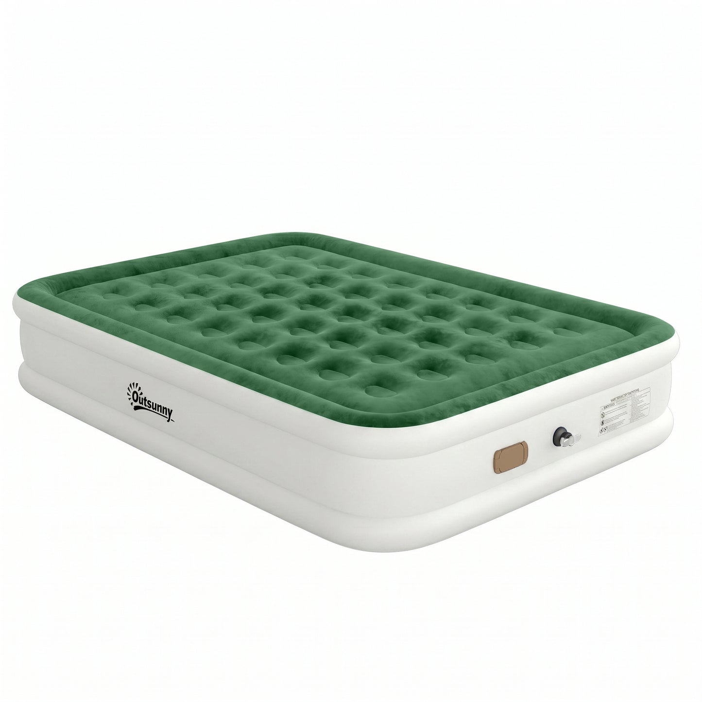 Photo of Outsunny Inflatable Mattress, Double Air Bed with Built-in Electric Pump, 3 Mins Inflation, Flocked Surface, Dark Green in Green colour on a white background