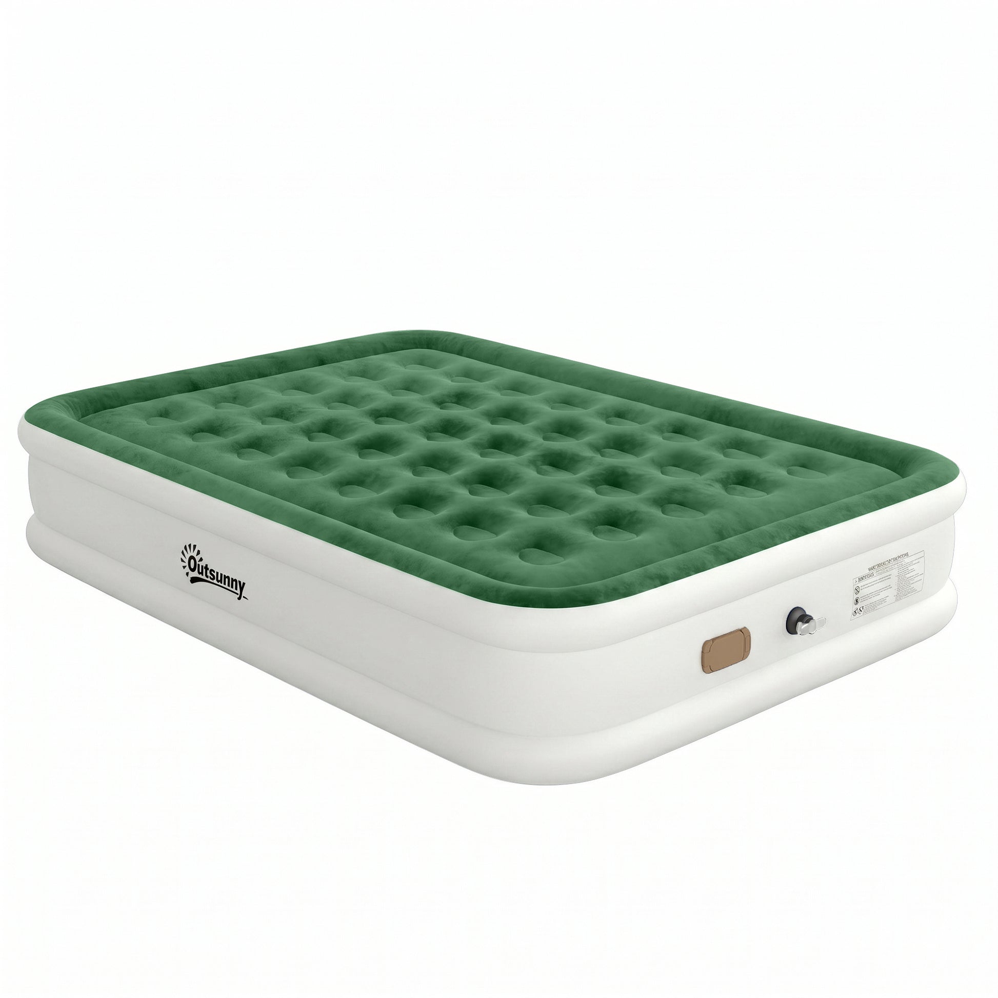 Photo of Outsunny Inflatable Mattress, Double Air Bed with Built-in Electric Pump, 3 Mins Inflation, Flocked Surface, Dark Green in Green colour on a white background