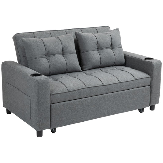Photo of HOMCOM 2 Seater Sofa Bed Pull-Out Sofa Bed with 3-position adjustable backrest - Charcoal Grey in Grey colour on a white background