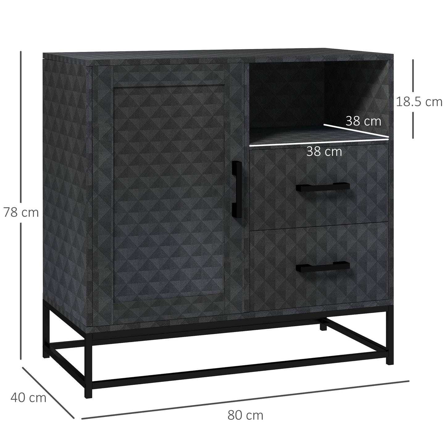 HOMCOM Sideboard with Adjustable Shelf, Freestanding Sideboard Storage Cabinet with Open Compartment and 2 Drawers, Black