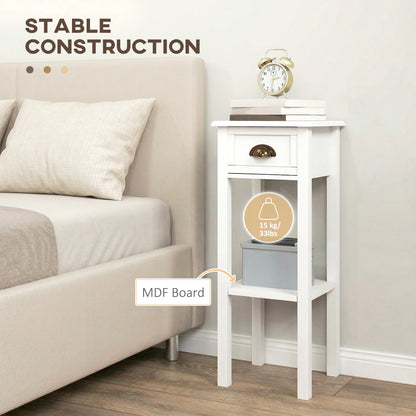 White side table with drawer and shelf, made with MDF board