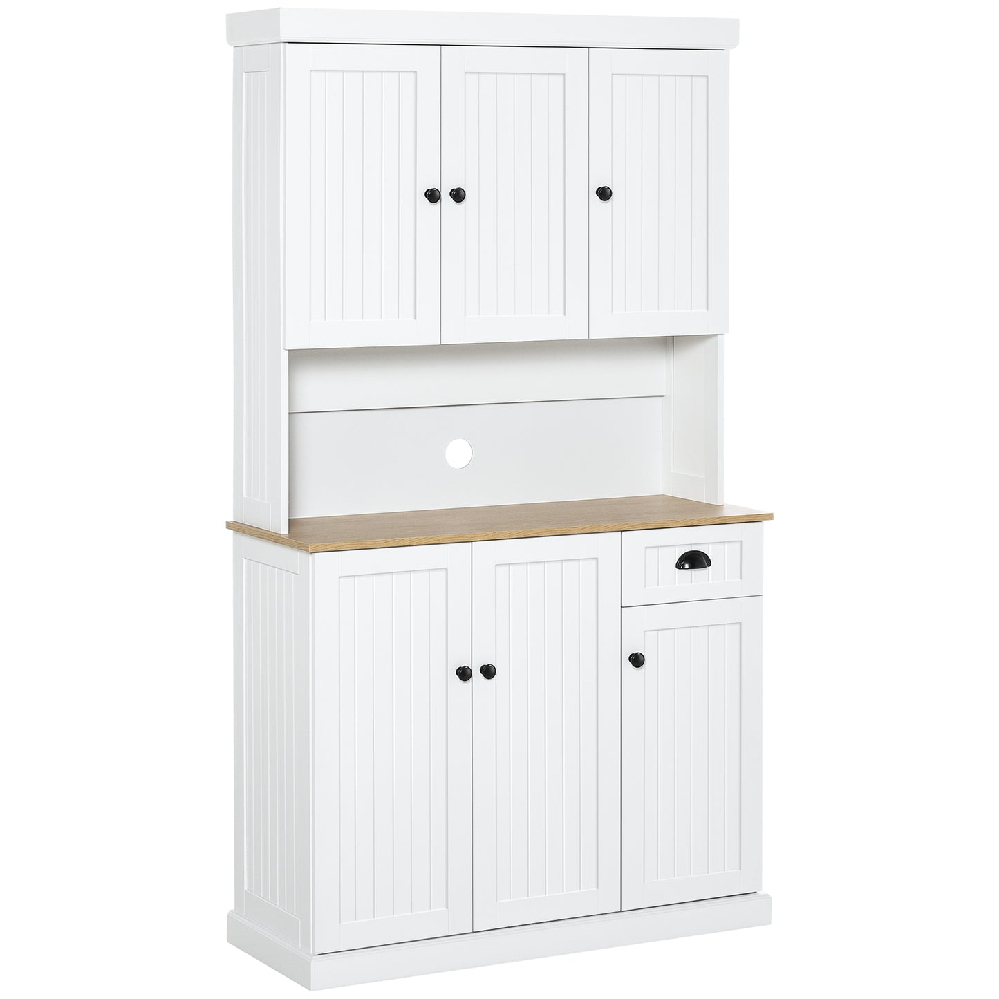 Photo of HOMCOM 180cm Freestanding Kitchen Cabinet, Modern Storage Cupboard with Open Countertop, Drawer and 6 Doors, White in White colour on a white background