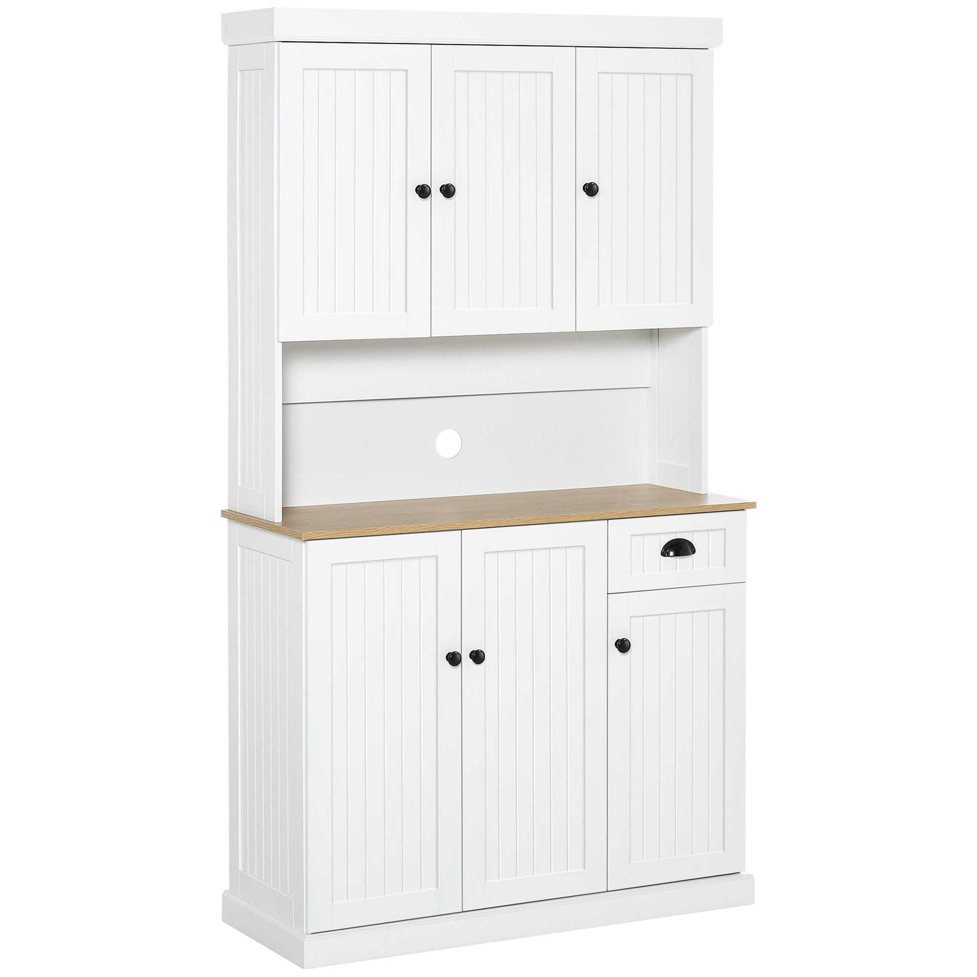 Photo of HOMCOM 180cm Freestanding Kitchen Cabinet, Modern Storage Cupboard with Open Countertop, Drawer and 6 Doors, White in White colour on a white background
