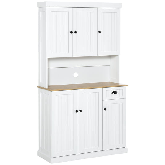 Photo of HOMCOM 180cm Freestanding Kitchen Cabinet, Modern Storage Cupboard with Open Countertop, Drawer and 6 Doors, White in White colour on a white background