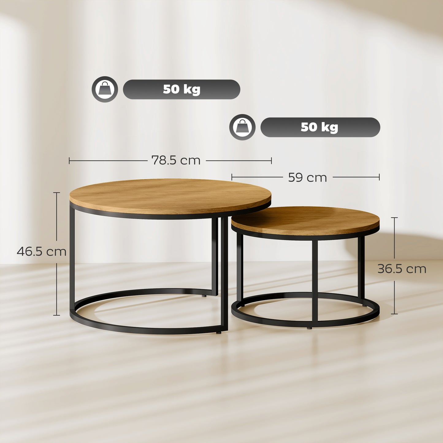 HOMCOM Set of Two Wood-Effect Stacking Tables - Brown