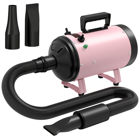 Photo of PawHut 2200W Dog Hair Dryer with Adjustable Temperature & Velocity, 3 Different Nozzles, Pink in Pink colour on a white background