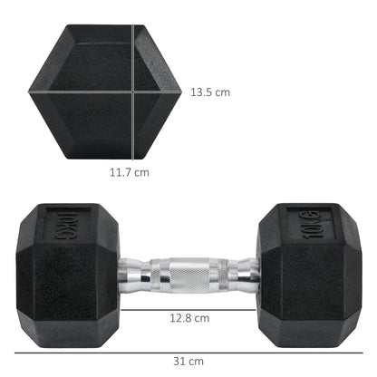 Hex dumbbell with labeled head and handle dimensions: 31 cm long and 13.5 cm wide.