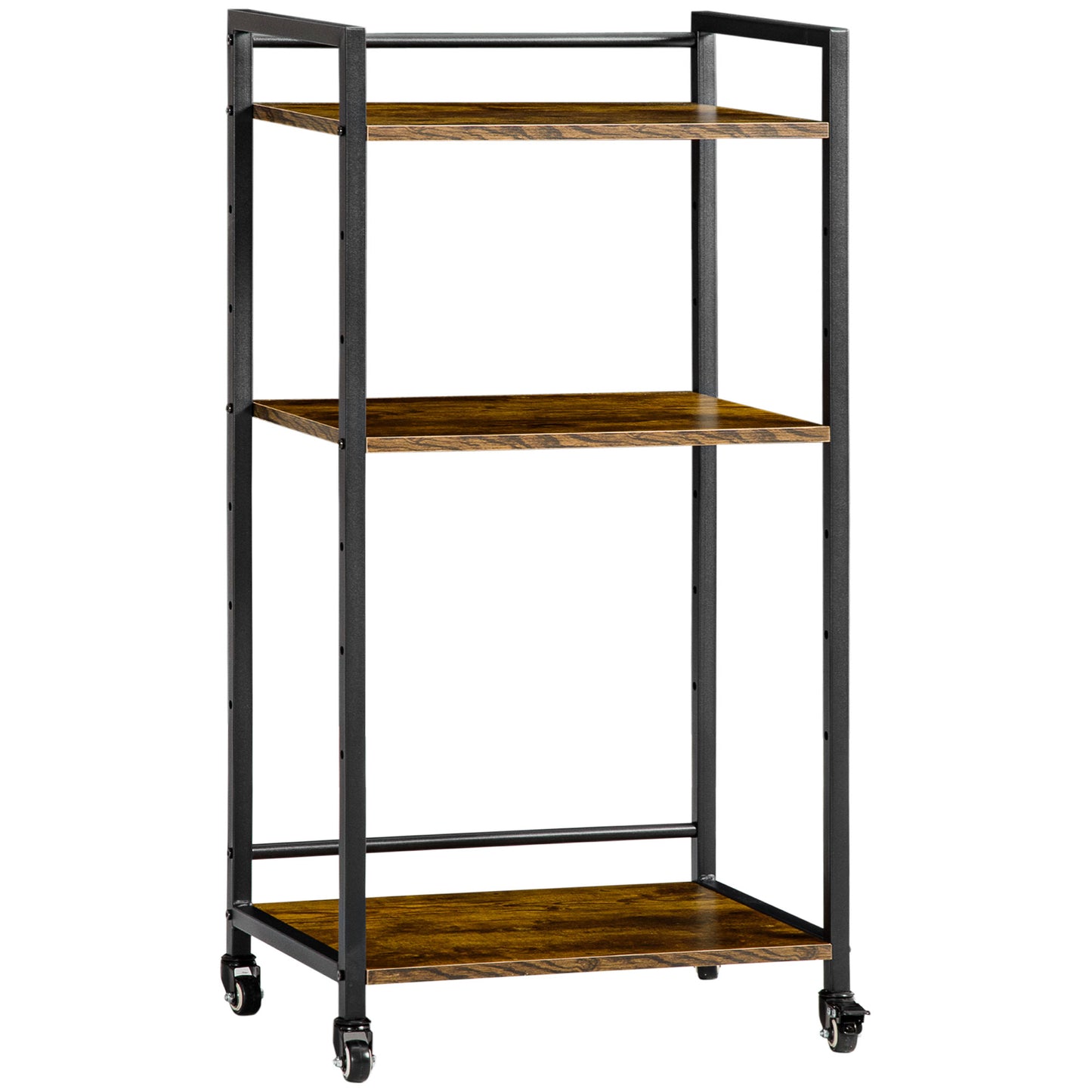 Photo of HOMCOM 3-Tier Printer Stand, Utility Cart, Rolling Trolley with Adjustable Shelves with Lockable Wheels for Home Office, Rustic Brown in Brown colour on a white background