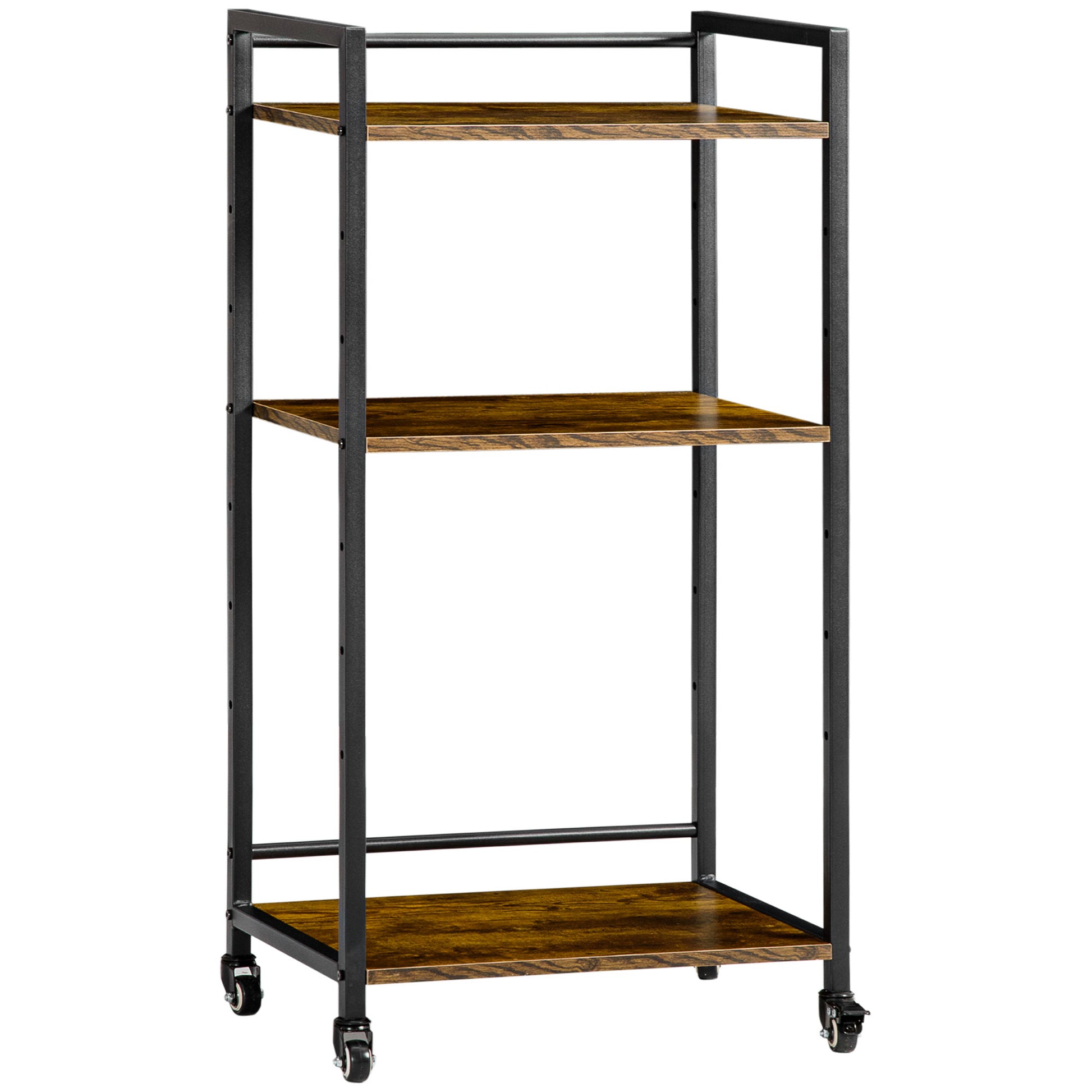 Photo of HOMCOM 3-Tier Printer Stand, Utility Cart, Rolling Trolley with Adjustable Shelves with Lockable Wheels for Home Office, Rustic Brown in Brown colour on a white background