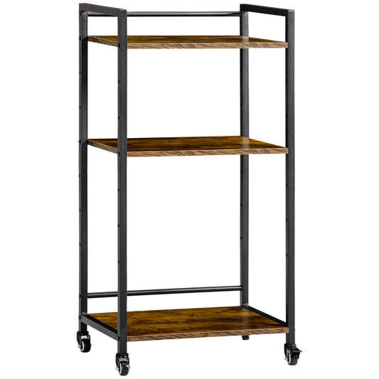 Photo of HOMCOM 3-Tier Printer Stand, Utility Cart, Rolling Trolley with Adjustable Shelves with Lockable Wheels for Home Office, Rustic Brown in Brown colour on a white background