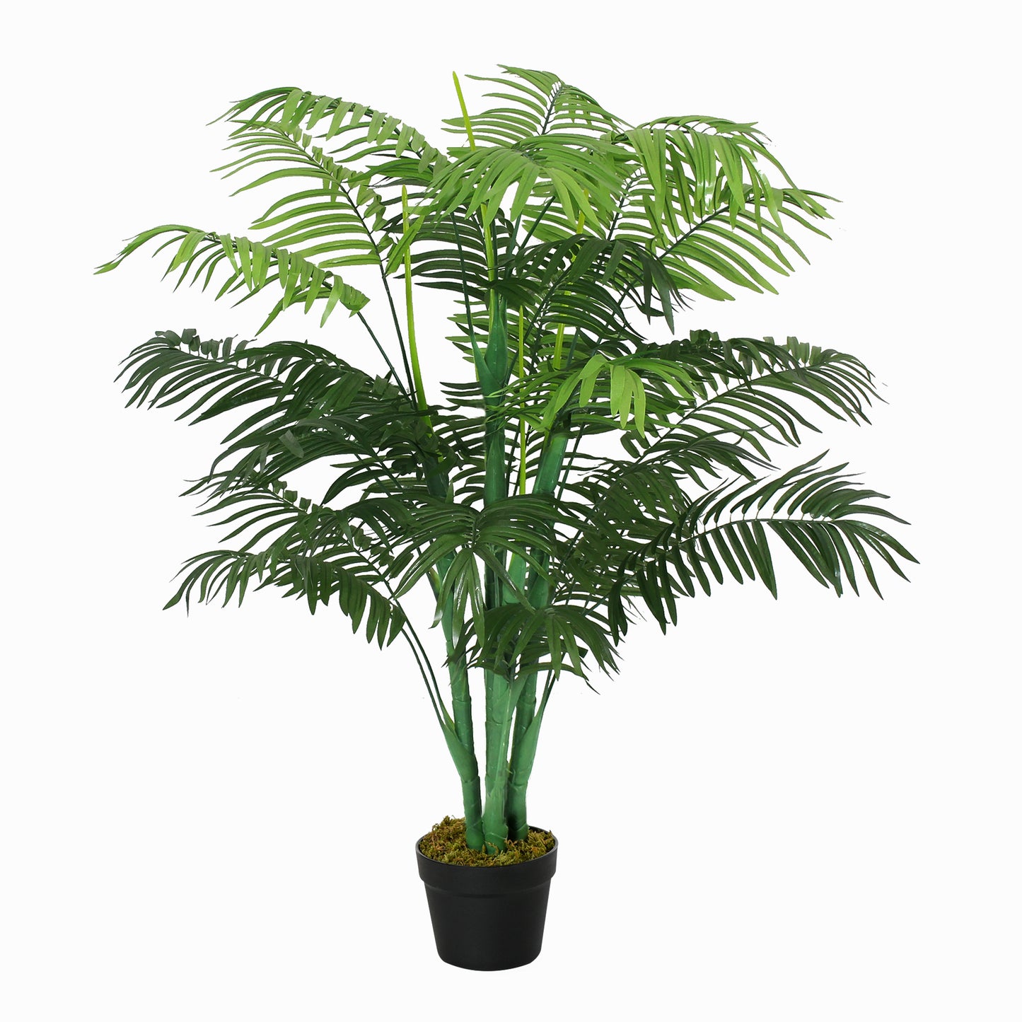 Photo of Outsunny 125cm/4FT Artificial Palm Plant Decorative Tree with Nursery Pot, Fake Plastic Indoor Home Office Décor, Green in Green colour on a white background