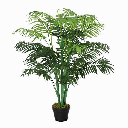 Photo of Outsunny 125cm/4FT Artificial Palm Plant Decorative Tree with Nursery Pot, Fake Plastic Indoor Home Office Décor, Green in Green colour on a white background