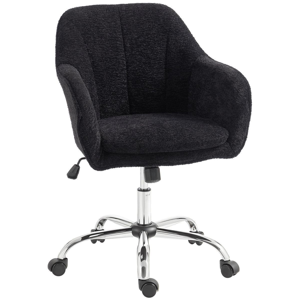 Photo of HOMCOM Modern Makeup Vanity Chair, Snow Flannel Office Chair with Tub Back, Black in Black colour on a white background