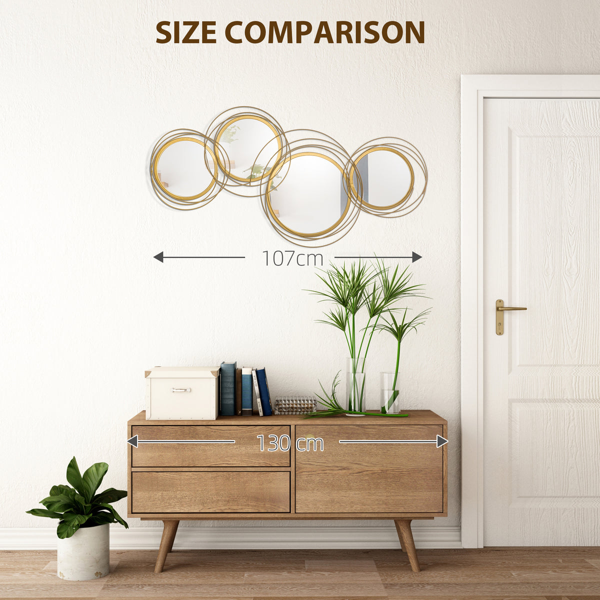 HOMCOM Metal Wall Art 56cm Modern Decorative Mirror Decor for Living Room Bedroom Dining Room, Gold