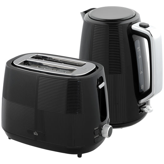 Photo of HOMCOM Kettle and Toaster Set, 1.7L 3000W Fast Boil Kettle & 2 Slice Toaster Kitchen Set with 7 Level Browning Controls, Defrost, Reheat, Boil-dry Protection, Black in Black colour on a white background