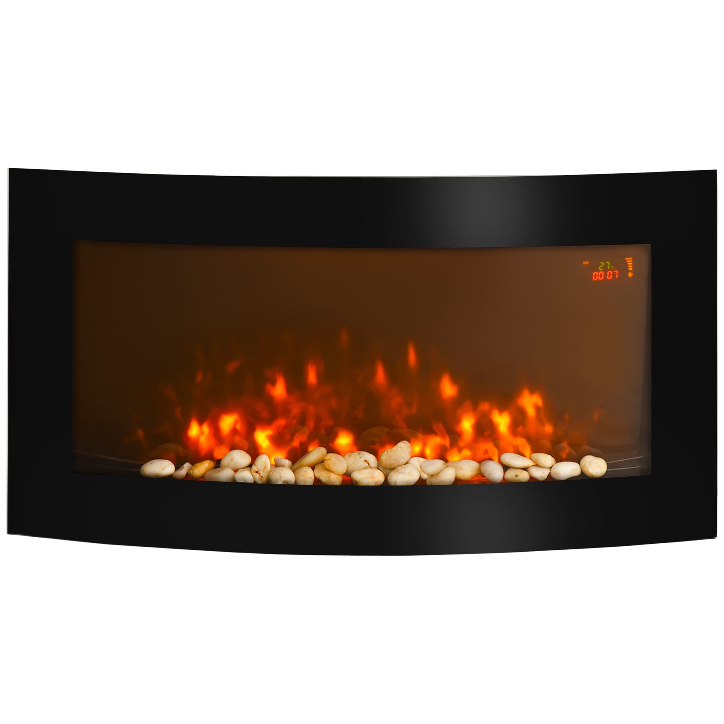 Photo of HOMCOM Led Wall Mounted Fireplace Curved Glass Electric Fire Place Fire Place 7 Colour Side Lights Slimline, 1000/2000W, 89.2cm x 48cm in 48cm colour on a white background