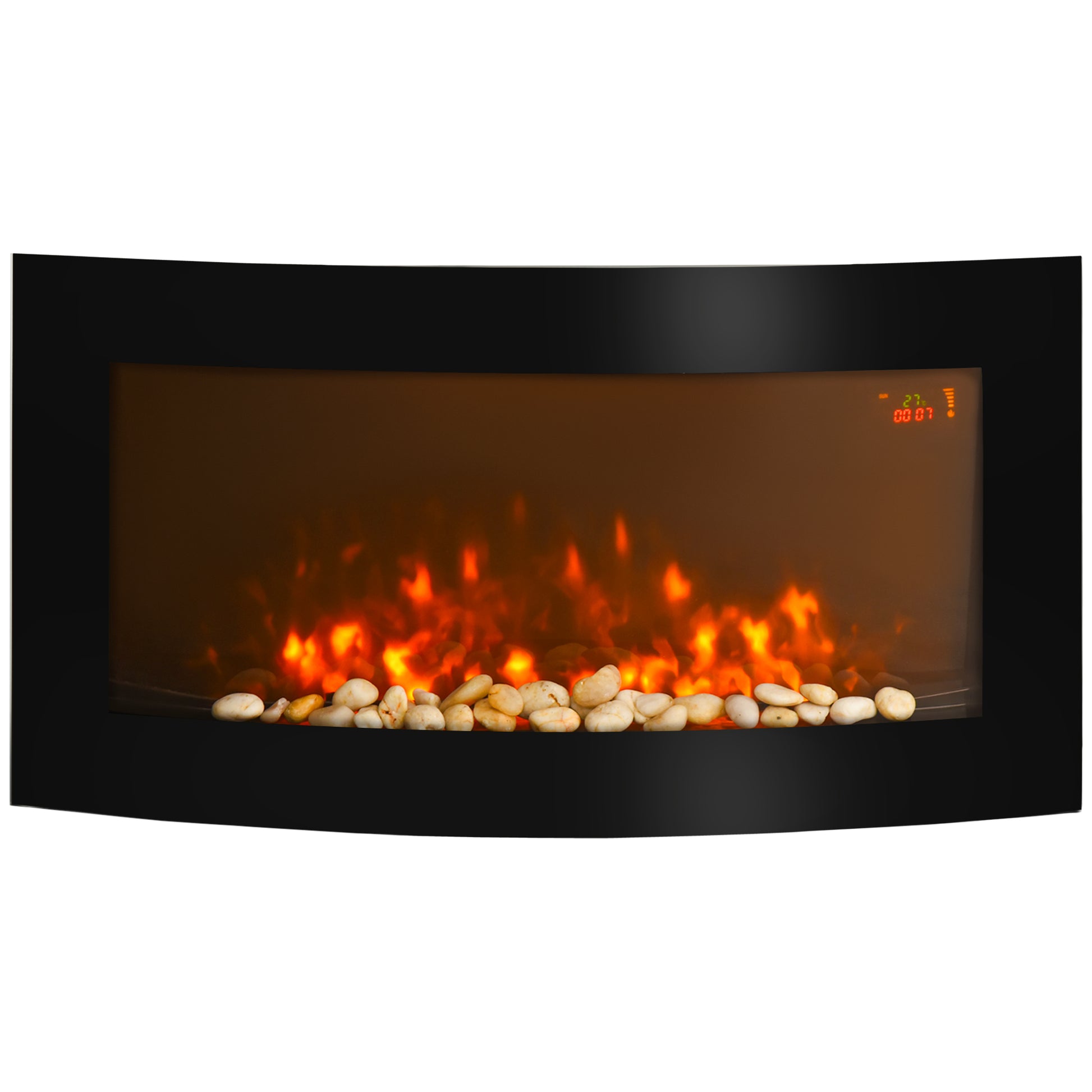 Photo of HOMCOM Led Wall Mounted Fireplace Curved Glass Electric Fire Place Fire Place 7 Colour Side Lights Slimline, 1000/2000W, 89.2cm x 48cm in 48cm colour on a white background