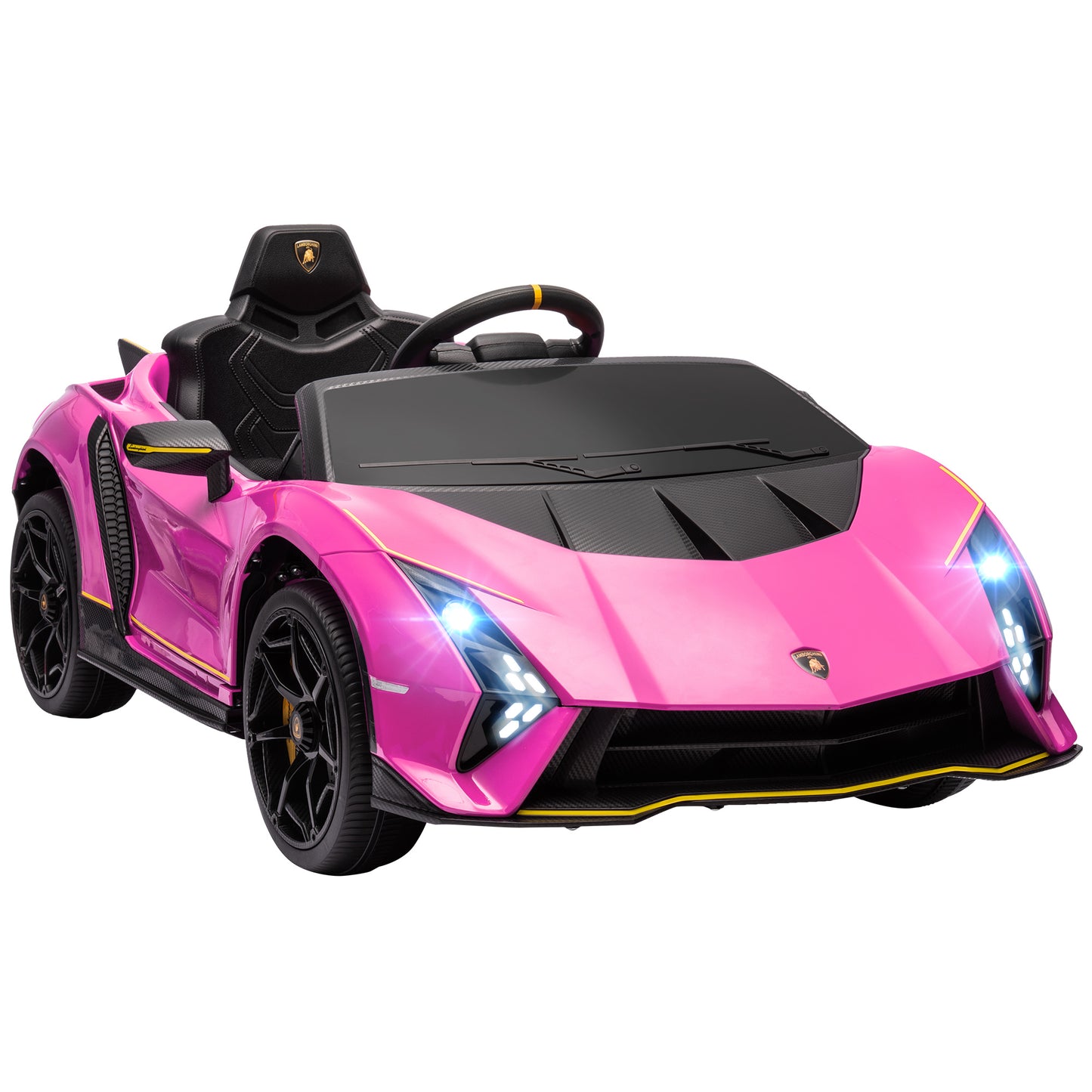 Photo of AIYAPLAY 12V Lamborghini Autentica Licensed Kids Electric Car with Remote Control, 4 Suspension Wheels, Soft Start, Pink in Pink colour on a white background