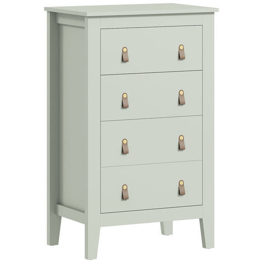 Photo of HOMCOM Bedroom Chest of Drawers, Modern 4 Drawer Dresser Cabinet with PU Leather Handles and Metal Runners for Living Room, Hallway, Entryway, 60 x 40 x 98 cm, Green in Green colour on a white background