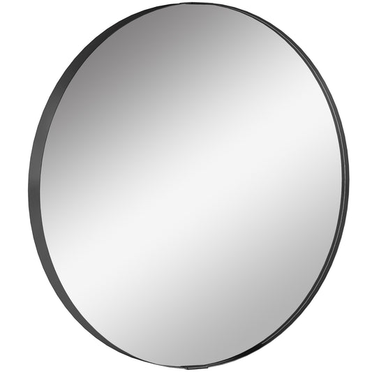 Photo of HOMCOM Round Wall Mirror 61 cm, Wall Mounted Bathroom Mirror with Tempered Safety Glass and Aluminium Alloy Frame, Black in Black colour on a white background