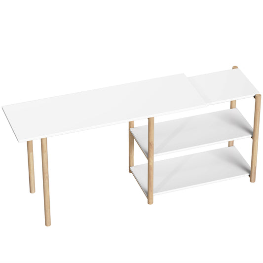Photo of HOMCOM Computer Desk with Storage Shelves Modern Writing Desk Bamboo Frame for Home Office 150 cm White and Oak in Oak colour on a white background