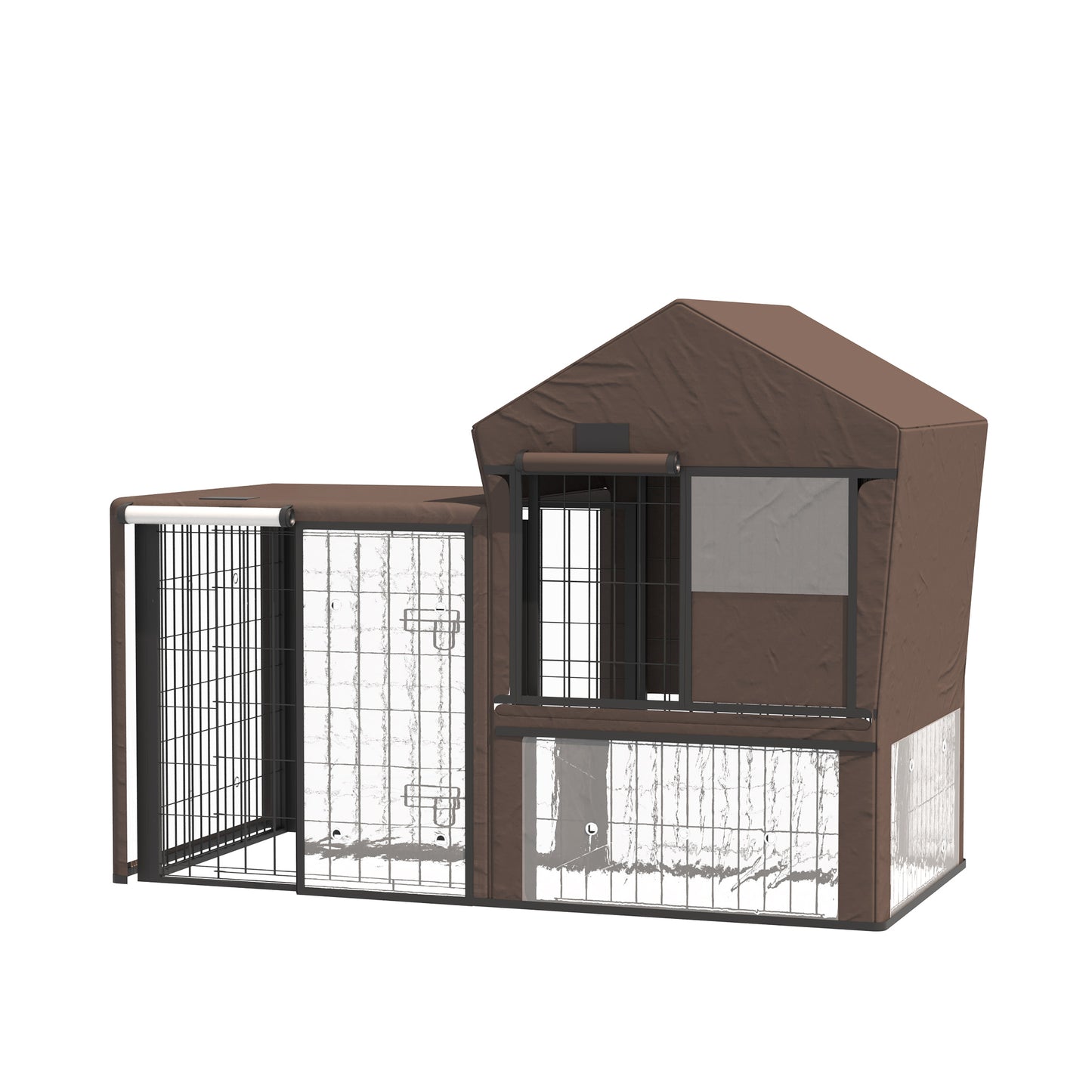 Photo of PawHut Rabbit Hutch Cover, Water-Resistant Pets Cage Protector, Breathable Guinea Pig Cage Cover - Brown in Brown colour on a white background