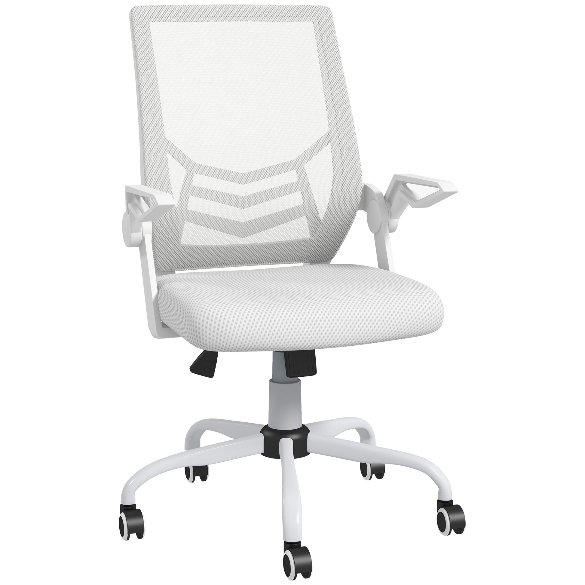 Photo of Vinsetto Mesh Office Chair, Computer Desk Chair with Flip-up Armrests, Lumbar Back Support and Swivel Wheels, White in White colour on a white background